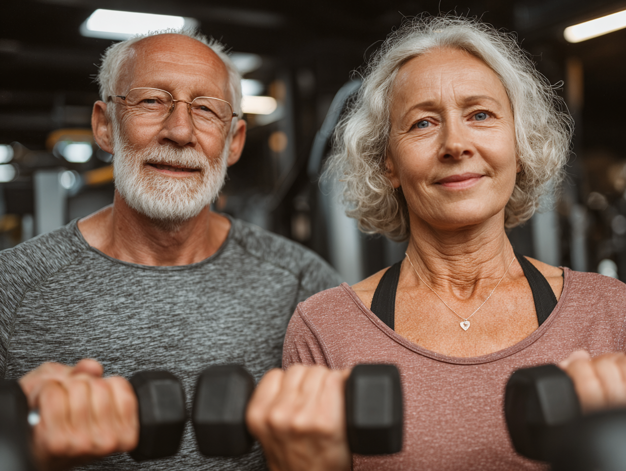 Активні люди старшого віку займаються фітнесом