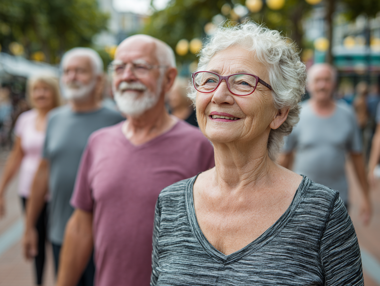 Група активних людей старшого віку в спортзалі